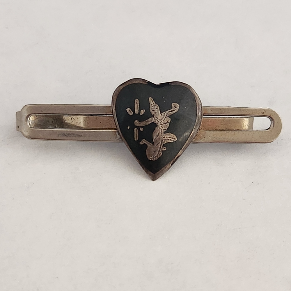 Vintage Sterling Silver Niello Siam Tie Bar